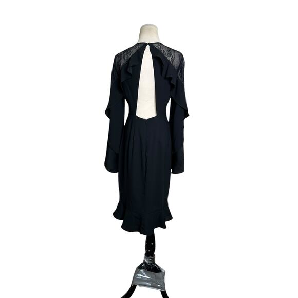 BCBGMAXAZRIA black open back lace detail ruffled party dress size 4 - Picture 2 of 16